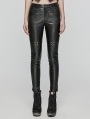 Black Gothic Punk Faux Leather Slim Fit Pants for Women