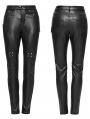 Black Gothic Punk Faux Leather Slim Fit Pants for Women