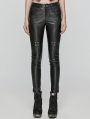 Black Gothic Punk Faux Leather Slim Fit Pants for Women