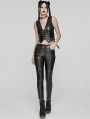 Black Gothic Punk Faux Leather Slim Fit Pants for Women