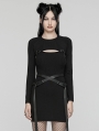 Black Gothic Punk Techwear Knitted Two Piece Dress Set