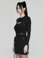 Black Gothic Punk Techwear Knitted Two Piece Dress Set