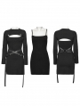 Black Gothic Punk Techwear Knitted Two Piece Dress Set