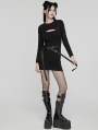 Black Gothic Punk Techwear Knitted Two Piece Dress Set