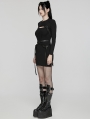 Black Gothic Punk Techwear Knitted Two Piece Dress Set