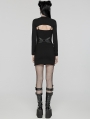 Black Gothic Punk Techwear Knitted Two Piece Dress Set