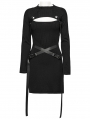 Black Gothic Punk Techwear Knitted Two Piece Dress Set