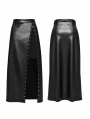 Black Fashion Gothic Daily Faux Leather Slit Skirt