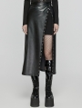 Black Fashion Gothic Daily Faux Leather Slit Skirt