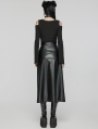 Black Fashion Gothic Daily Faux Leather Slit Skirt