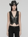 Black Gothic Punk Rivet Faux Leather Vest for Women