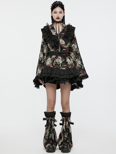 Black Gothic Sweet Bow Printed Kimono Dress Set