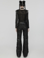 Black Gothic Punk Cool Straight Mesh Denim Pants for Women