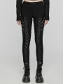 Black Gothic Punk Metal Triangular Buckle Embellished Jeans for Women