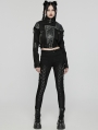 Black Gothic Punk Metal Triangular Buckle Embellished Jeans for Women