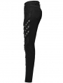 Black Gothic Punk Metal Triangular Buckle Embellished Jeans for Women