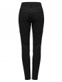 Black Gothic Punk Metal Triangular Buckle Embellished Jeans for Women