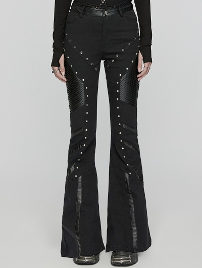 Black Gothic Punk Rivets Flare Pants for Women