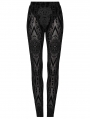 Black Vintage Gothic Pattern Flocked Mesh Leggings for Women