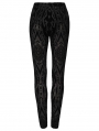 Black Vintage Gothic Pattern Flocked Mesh Leggings for Women