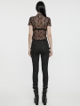 Black Gothic Retro Printed Metal Buckle Pants for Women