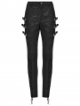 Black Gothic Retro Printed Metal Buckle Pants for Women