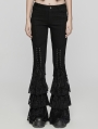 Black Gothic Layered Lace Flared Low Waist Jeans for Women