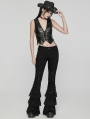 Black Gothic Layered Lace Flared Low Waist Jeans for Women