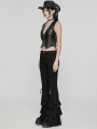 Black Gothic Layered Lace Flared Low Waist Jeans for Women