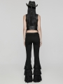 Black Gothic Layered Lace Flared Low Waist Jeans for Women