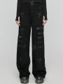 Black Gothic Punk Decadent Cross Patch Straight Loose Pants for Women