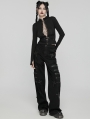 Black Gothic Punk Decadent Cross Patch Straight Loose Pants for Women