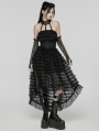 Black Gothic Sweet Punk Tiered High-Low Lace Dress with Detachable Collar