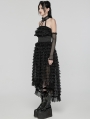 Black Gothic Sweet Punk Tiered High-Low Lace Dress with Detachable Collar