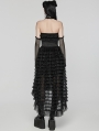 Black Gothic Sweet Punk Tiered High-Low Lace Dress with Detachable Collar