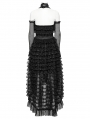 Black Gothic Sweet Punk Tiered High-Low Lace Dress with Detachable Collar