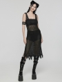 Black Gothic Post-Apocalyptic Techwear Style Hollow Out Dress