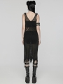 Black Gothic Post-Apocalyptic Techwear Style Hollow Out Dress