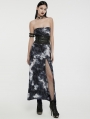 Black and Gray Gothic Sexy Tie-Dyed Knitted Strapless Long Slit Dress