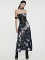 Black and Gray Gothic Sexy Tie-Dyed Knitted Strapless Long Slit Dress