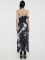 Black and Gray Gothic Sexy Tie-Dyed Knitted Strapless Long Slit Dress