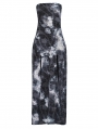 Black and Gray Gothic Sexy Tie-Dyed Knitted Strapless Long Slit Dress