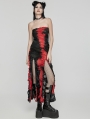 Black and Red Gothic Sexy Tie-Dyed Strapless Long Slit Dress