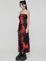 Black and Red Gothic Sexy Tie-Dyed Strapless Long Slit Dress