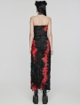 Black and Red Gothic Sexy Tie-Dyed Strapless Long Slit Dress