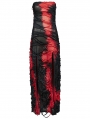 Black and Red Gothic Sexy Tie-Dyed Strapless Long Slit Dress