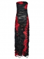 Black and Red Gothic Sexy Tie-Dyed Strapless Long Slit Dress