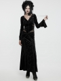 Black Gothic V-Neck Embossed Velvet Mesh Splicing Sexy Long Dress