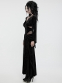 Black Gothic V-Neck Embossed Velvet Mesh Splicing Sexy Long Dress