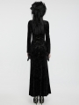 Black Gothic V-Neck Embossed Velvet Mesh Splicing Sexy Long Dress